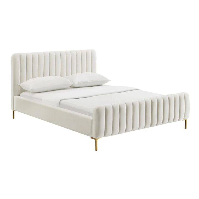 TOV Furniture Angela Velvet Bed Frame In Cream