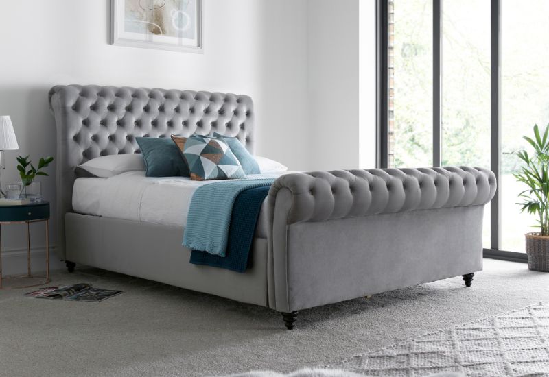 Bed Master Osborne Grey Velvet Chesterfield Ottoman Bed