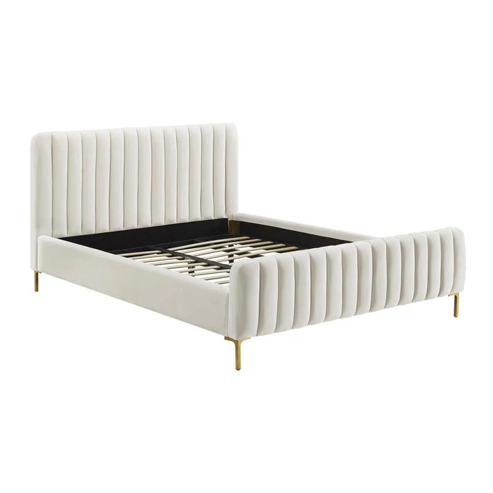 TOV Furniture Angela Velvet Bed Frame In Cream