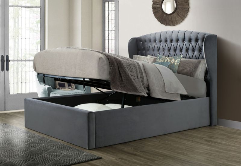 Bed Master Velvet Ottoman Storage Bed Frame