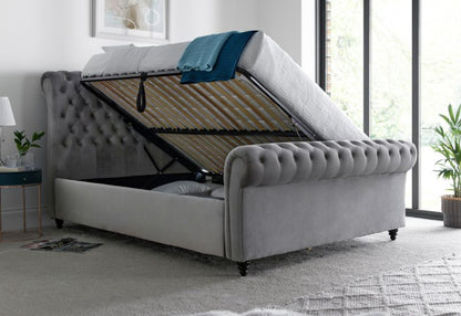 Bed Master Osborne Grey Velvet Chesterfield Ottoman Bed Frame