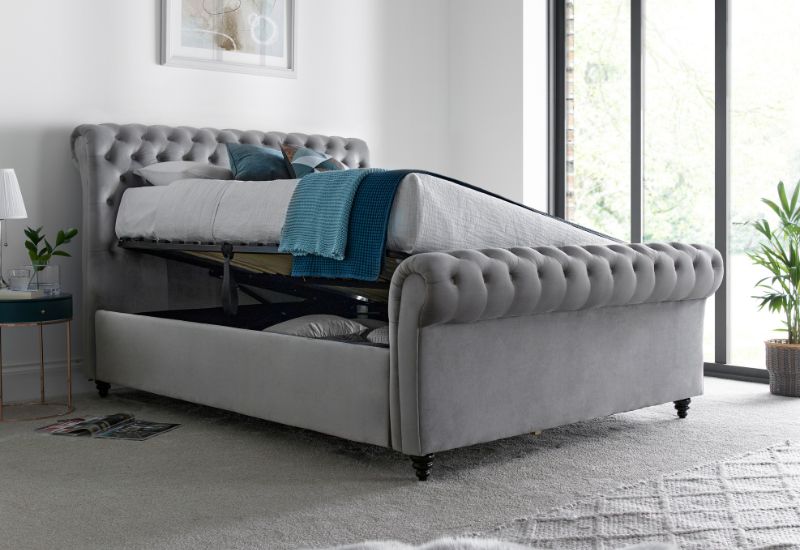 Bed Master Osborne Grey Velvet Chesterfield Ottoman Bed Frame