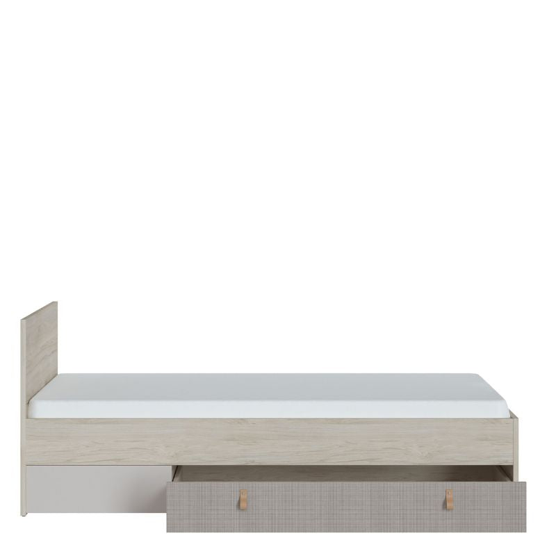 Denim 3ft Bed With 1 Drawer In Light Walnut, Grey Fabric Effect And Cashmere