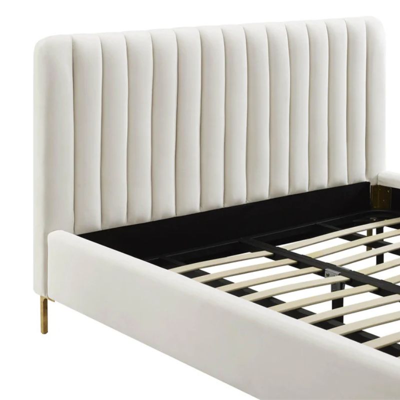 TOV Furniture Angela Velvet Bed Frame In Cream