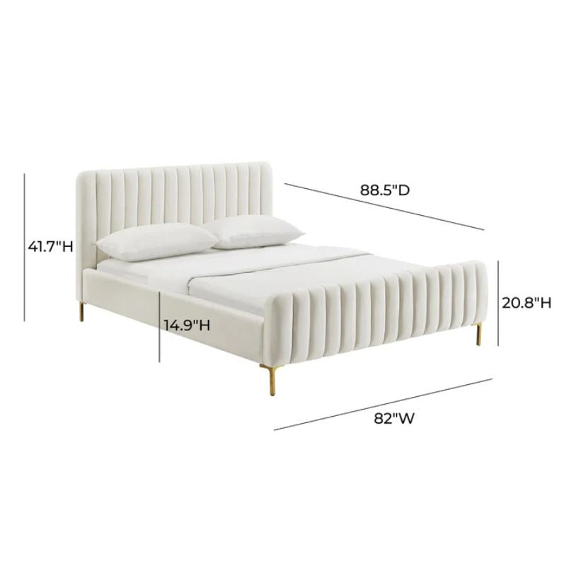 TOV Furniture Angela Velvet Bed Frame In Cream