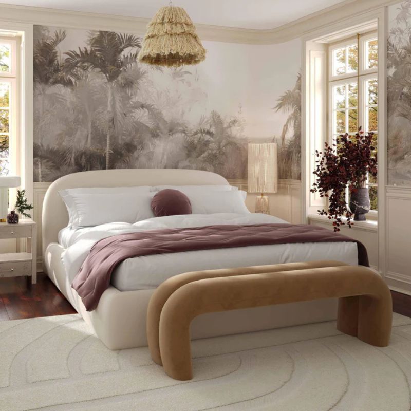 Tov Furniture Bara Cream Textured Velvet Bed Frame