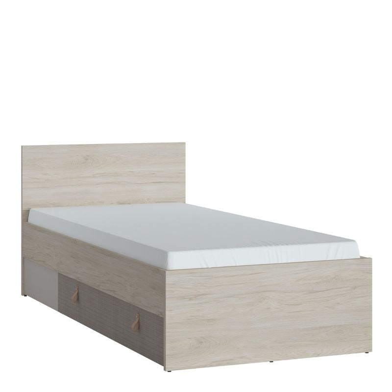 Denim 3ft Bed With 1 Drawer In Light Walnut, Grey Fabric Effect And Cashmere